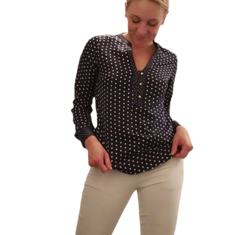 Navy, & White Blouse